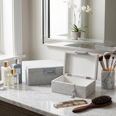 Sagebrook Home "Decorative Suede Box with Lid and Gemstone - Set of 2, 14"", 11"" White - 14.0"""