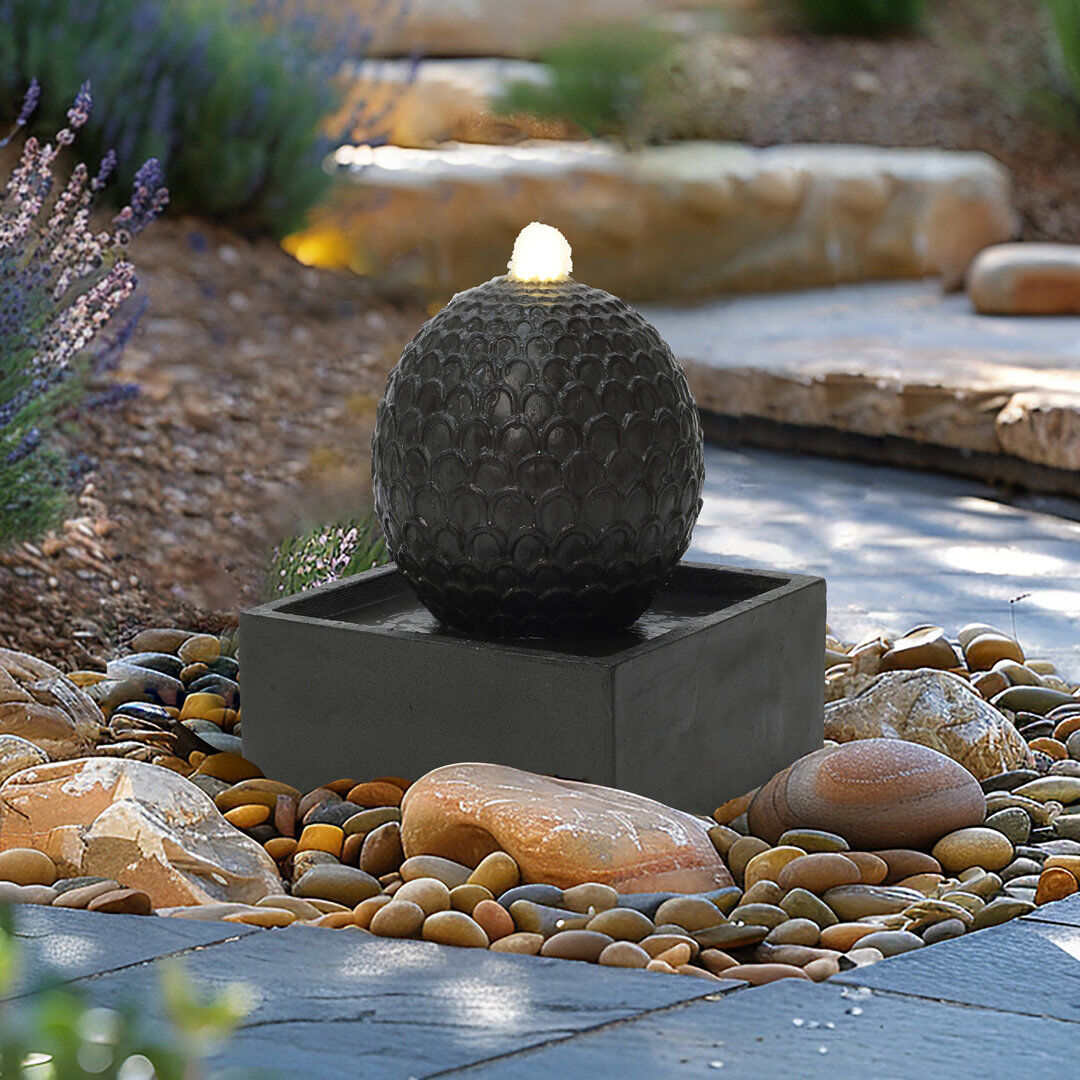 Charles Bentley Arno Sphere Water Feature - Mains Powered Grey 36cm H X 31cm W X 31cm D