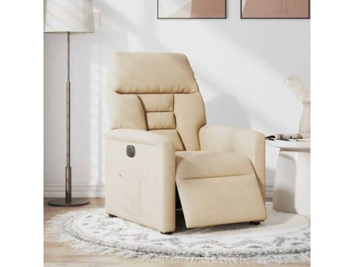 Relaxsessel Elektrisch Creme Mikrofasergewebe Maximale Neigung 135 Grad,seitlicher Bedienknopf,Holz-Metall-Rahmen,breite Armlehnen,fleckenunempfindlicher Bezug