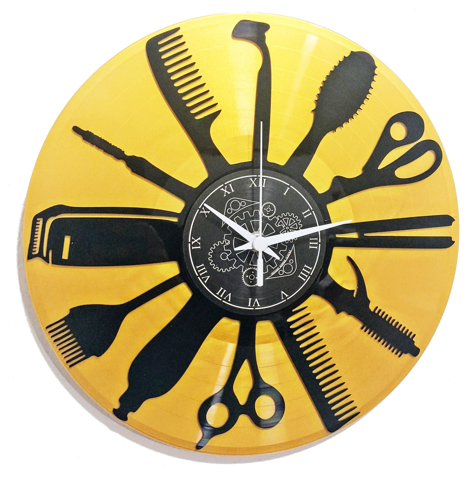 Dripio Analoge Wandklok met Dubbele Vinylplaat, 30 cm, Kappersstijl
