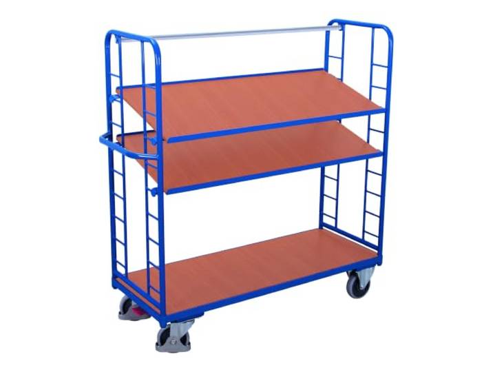 Etagenwagen mit 3 Holzböden RAL5010 Enzianblau Rollwagen Kastenwagen