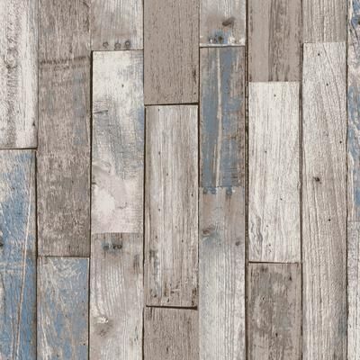 NEXT Distressed Wood Plank Neutral Blue Wallpaper