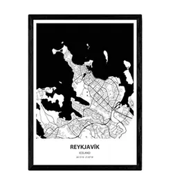 POSTER Karte Von Reykjavik - Island A4 Rahmenlos