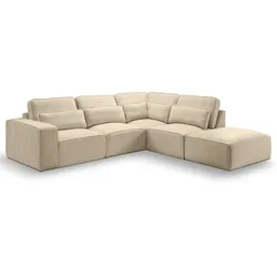 ECKSOFA beige Webstoff, Sofa 305 x 281 cm, L-Sofa rechts