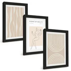 BILDER SET 3er Set - 20x30 cm Schwarzer Rahmen - Abstrakte Boho-Dekorationen