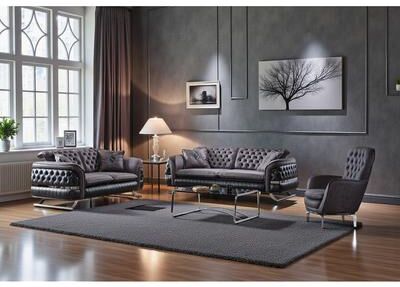 Furnia Oak & Stone 2 Pieces Living Room Sets 1 Sofa 1 Loveseat