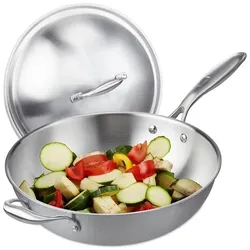 relaxdays Edelstahl Wok mit Deckel silber