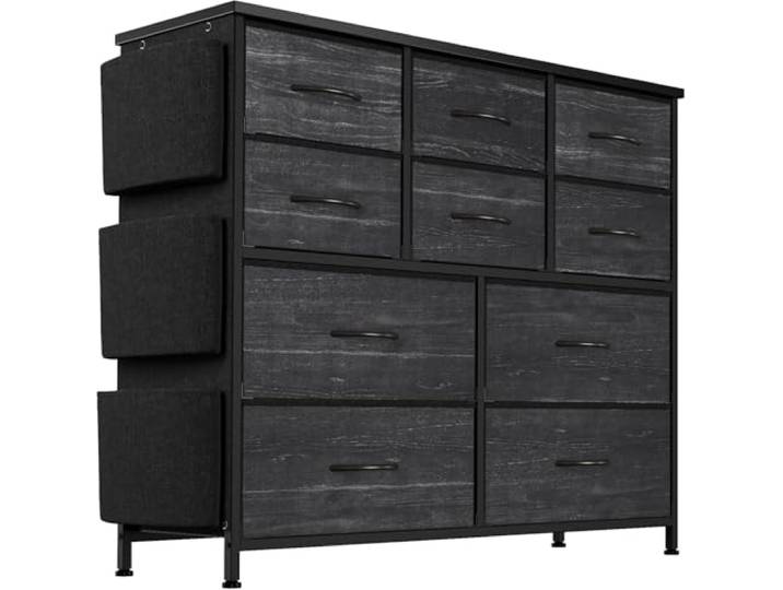GarveeMore Kommoden, Metallrahmen, Kommode mit 10 Schubladen, aus Stoff, Aufbewahrungsmöbel mit Holzplatte, 30 x 99 x 89 cm, Kommode für Schlafzimmer, Wohnzimmer, Flur, Schwarz