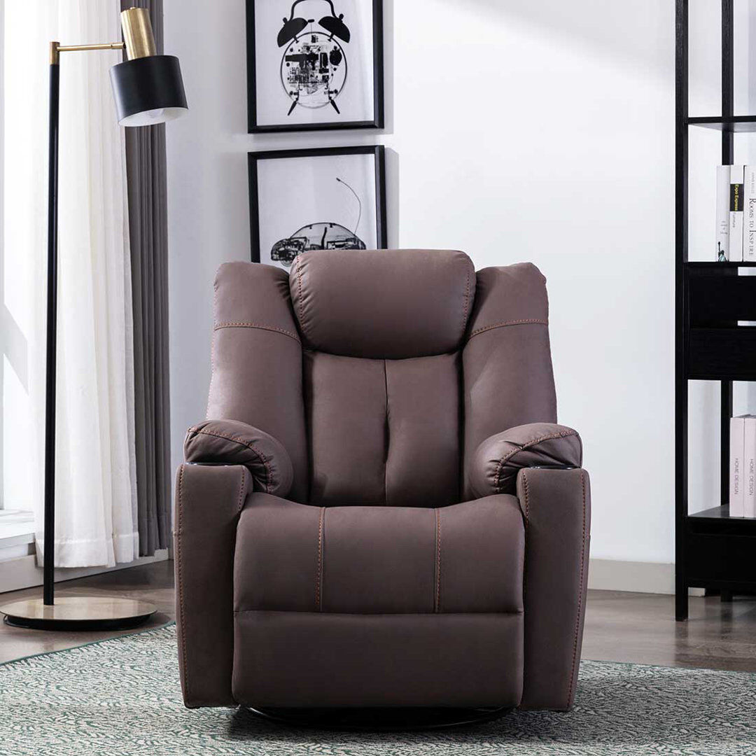 Ebern Designs Henreitta 89cm Wide Swivel Home Theatre Recliner Brown 107cm H X 89cm W X 95cm D