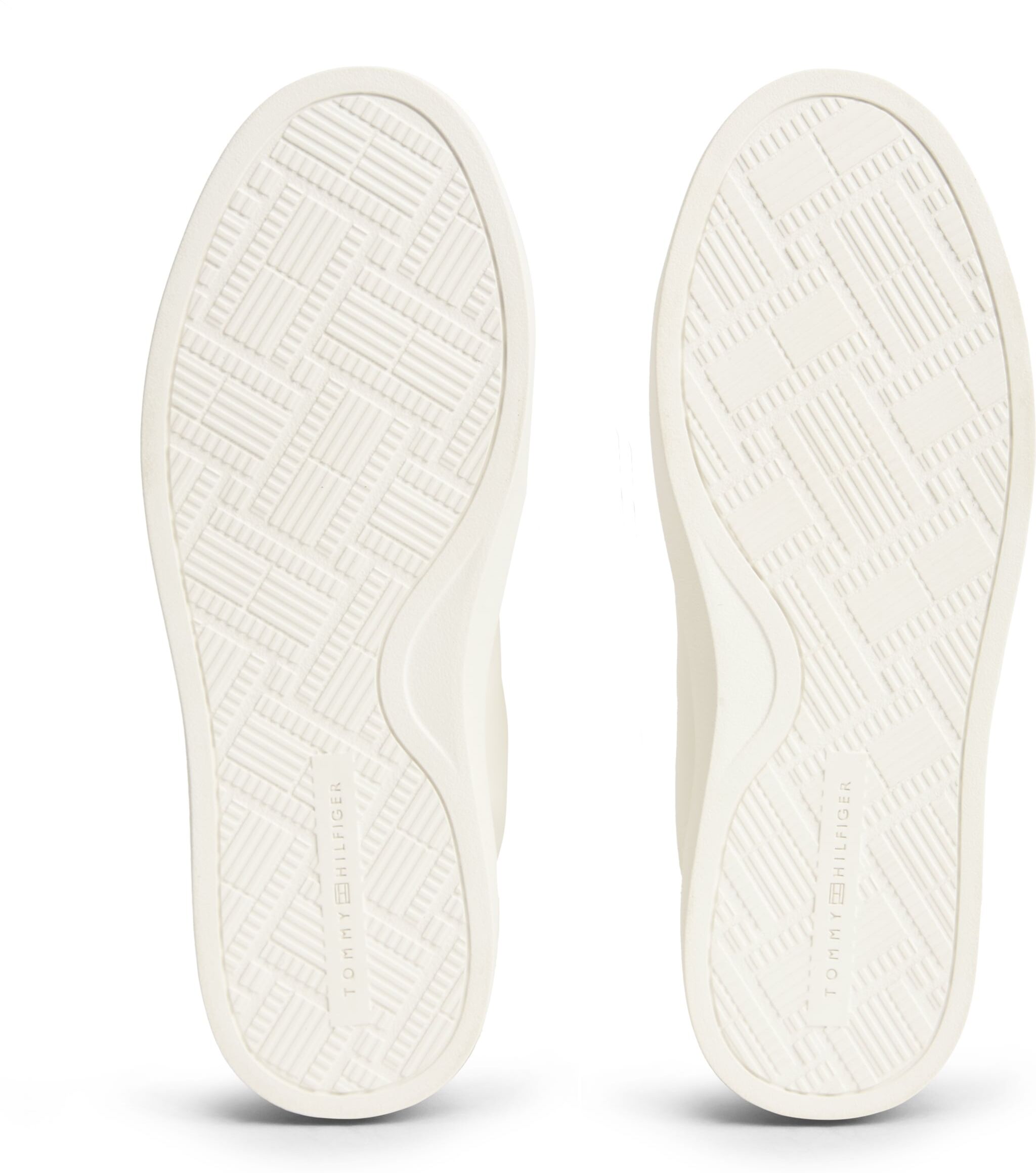 Plateausneaker TOMMY HILFIGER "TH CHIC SNEAKER", Damen, Gr. 35, weiß, rose, Leder, Schuhe Plateausneaker, Freizeitschuh, Halbschuh, Schnürschuh mit Ziernähten weiß, rose 35