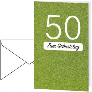 Perleberg Geburtstagskarte 7521650-2, Glitzerkarte, 50 Jahre, Klappkarte mit Umschlag, 11,6 x 16,6 cm