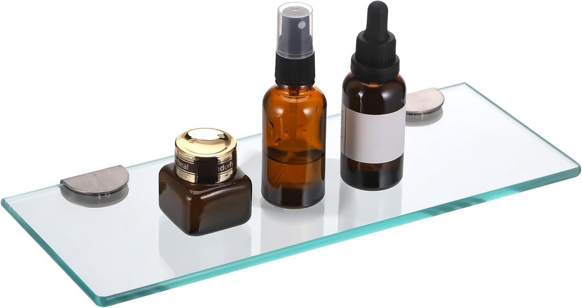 SnelShoppen Wandplank van Tempered Glas met Chroom Beugels, 30 cm