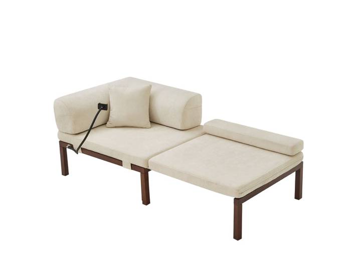 Canapé convertible en velours beige avec lit gigogne 176x81x64 cm