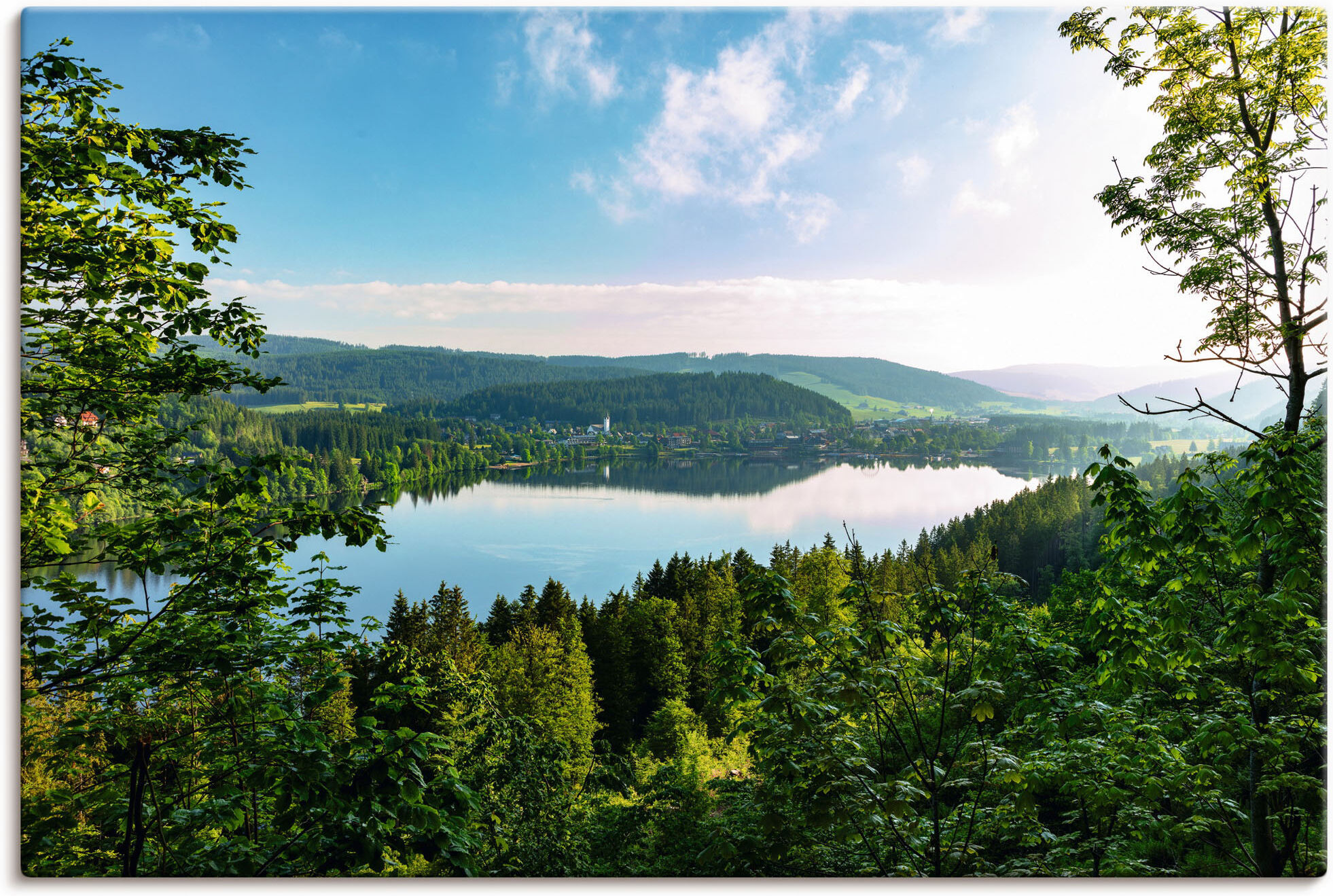 Leinwandbild ARTLAND "Blick auf den Titisee im Schwarzwald", bunt (farbe bild(er): bunt), B:30cm H:20cm, Bilder, Leinwandbild, auf Holzrahmen gespannt farbe bild(er): bunt B/H/T: 30cm x 20cm, Leinwandbild Seebilder Querformat, 1 Stk.