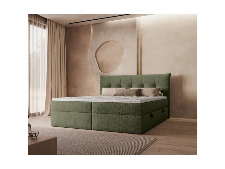 Boxbett, Olivgrün, 140x200 cm, Textil, Bettkasten & Gepolstertes Kopfteil, Modern