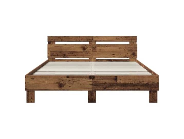 KTHLBRH Bettgestell aus antikem Holz, 135 x 190 cm Technisches Holz, modernes Design, Kopfteil inklusive, einfache Reinigung