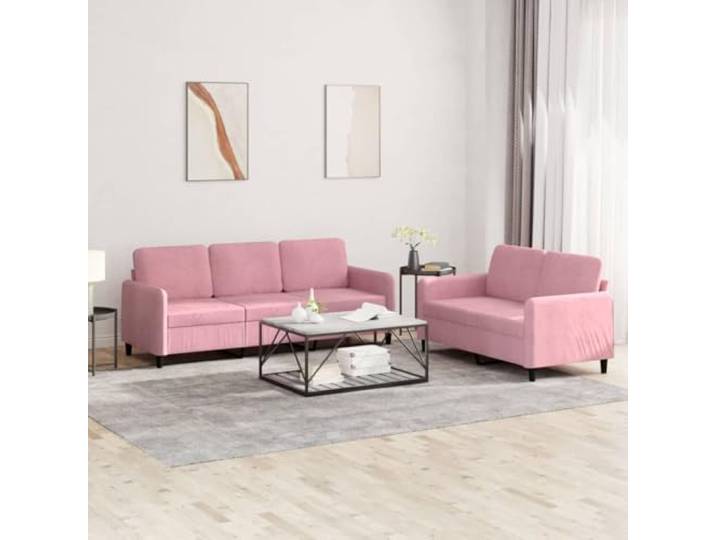 HEFZGDB 2-TLG. Sofagarnitur Rosa Samt Weich Polsterung Robustes Gestell Bequemes Sitzerlebnis Stabiles Sofa Gemütlich Entspannen Lesen Fernsehen Plaudern Zuhause Wohnzimmer