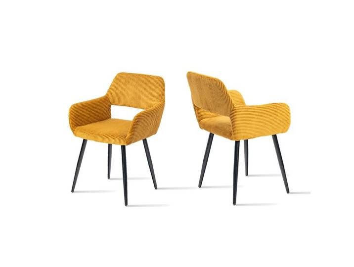 MEUBLES COSY Lot de 2 fauteuils de salle à manger scandinaves avec accoudoirs en velours côtelé jaune safran - CROMWELL CORDUROY