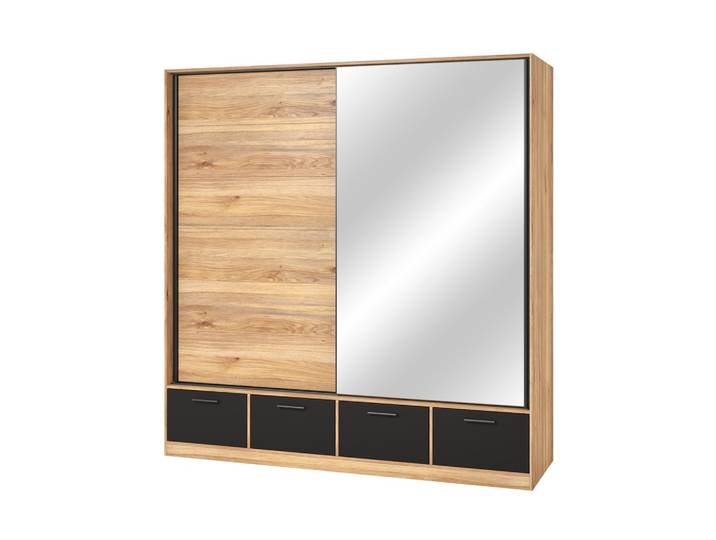SCHWEBETÜRENSCHRANK BETTINA 200/209/61 cm 2-türig mit Spiegel Eichefarben