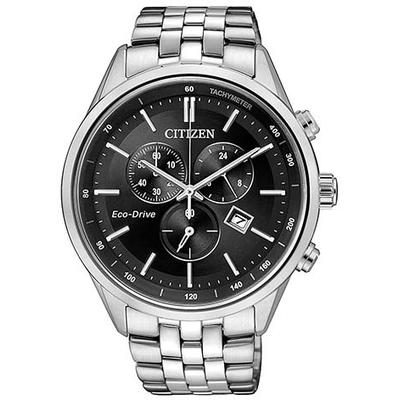 Chronograph CITIZEN, silber (silberfarben, schwarz, schwarz), Armbanduhren, Herren, silberfarben, Chronograph, Armbanduhr, Herrenuhr, Solar, Stoppfunktion, Edelstahlarmband