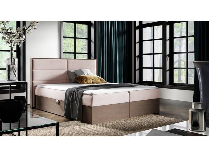 Fun Möbel Boxbett Schlafzimmerbett LAMBROS in Stoff u. Dunkle-Eiche-Optik (Gepolstertes Kopfteil, inkl. Kaltschaumtopper), Dunkle-Eiche-Optik