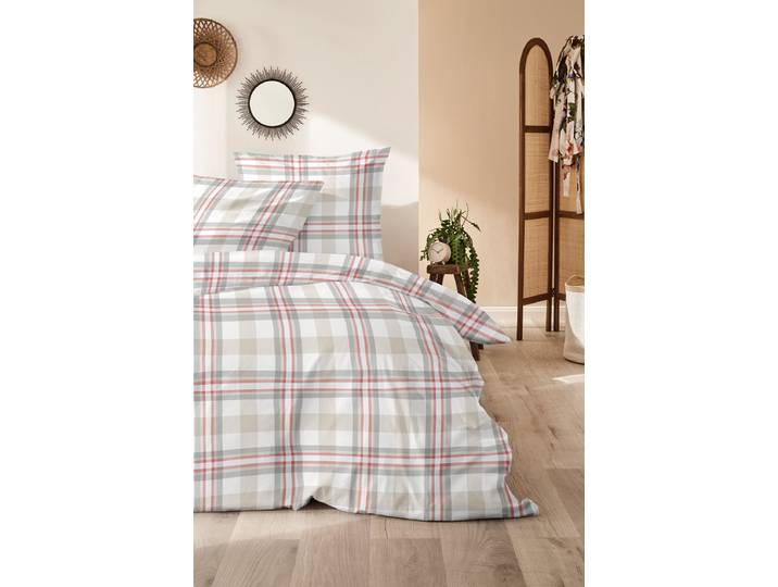 Housse de couette Feinbiber Noël 135 x 200 cm + oreiller 80 x 80 cm Marron/Rouge