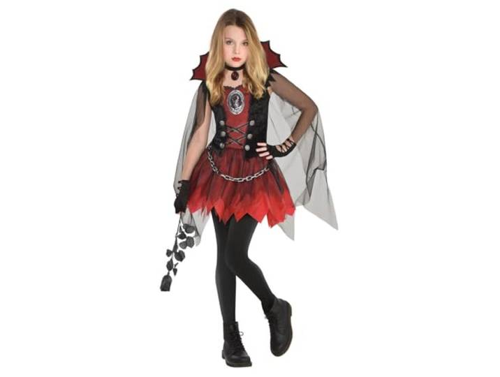 Amscan - Kinderkostuum Vampier Lady, jurk, cape, halsketting, gothic, heks, themafeest, carnaval, Halloween