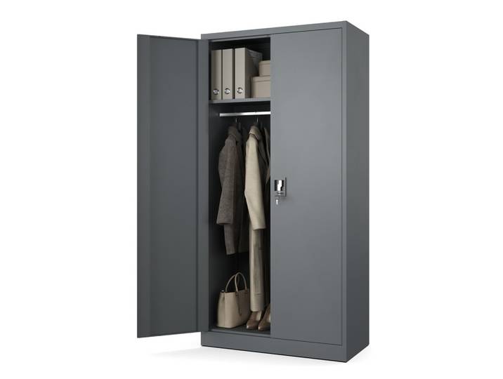 SOZIALRAUMSCHRANK aus Stahl Metallschrank für Büro Stahlschrank für Dokumente Akten Anthrazit 90x45x185cm