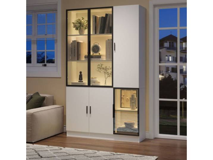 Vitrine de salon Vitrine en verre 200cm haut éclairage LED étagère à livres MultiStorage pour collection