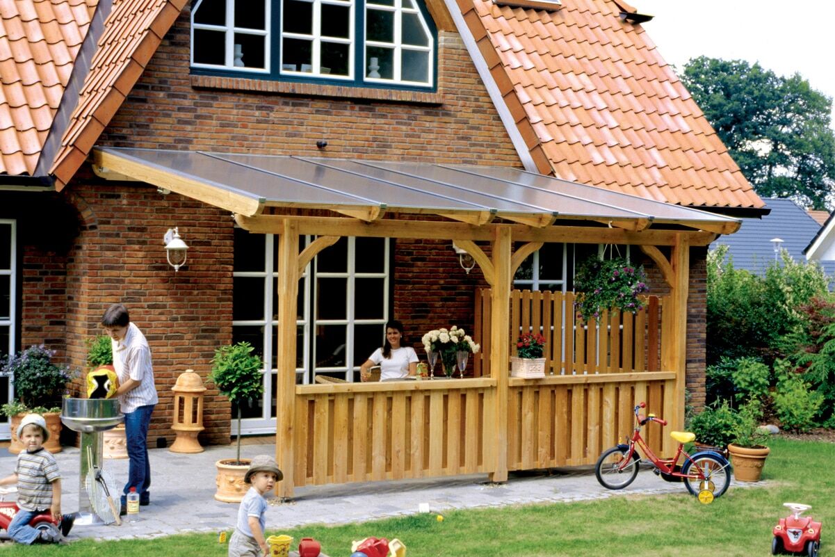 Brüstungsgeländer SKANHOLZ, beige (natur), H:84cm L:270cm, Geländer