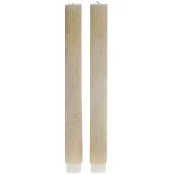 Chic Antique Stabkerze mit Rillen und Glitzer 2er-Set, H26,5/Ø 2,5 cm, creme