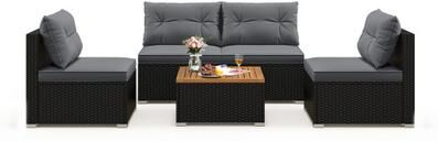 Costway 5 Piece Outdoor Furniture Set with Solid Tabletop and Soft Cushions-Gray