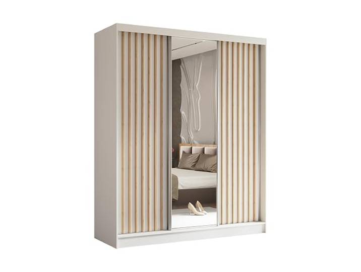 AXLIVING Kleiderschrank Cabinio 180 cm Weiß 4 Ablagefächer (32,6 cm hoch, 62 cm breit). Schwebetüren Kleiderschrank Weiß. Laminierte Möbelplatte. ABS-Kanten.