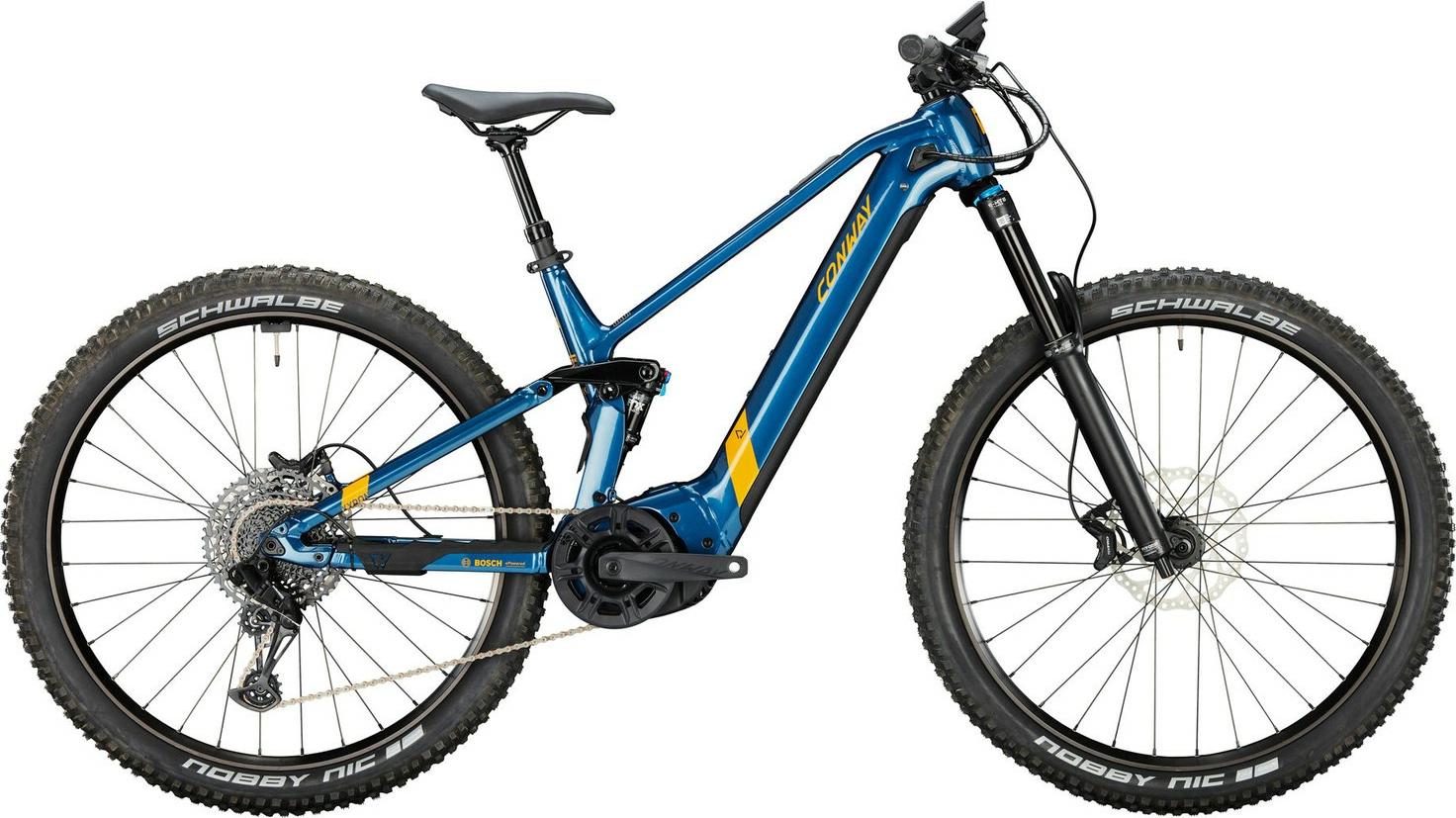 CONWAY Elektro-MTB Full-Suspension "Xyron S 3.9" Mod. 23, Full Suspension, 29", blue metallic / orange metallic, 12-Gang SRAM "SX", 40cm
