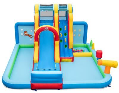 Costway Inflatable Water Slide Water Park with Long Slide and Splash Pools and Ball Pit without Blower