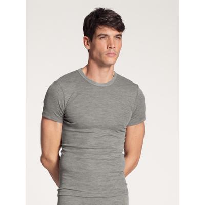 T-Shirt CALIDA "Wool & Silk", Herren, Gr. XL (56), grau (platin melé), Feinripp, Obermaterial: 80% Schurwolle, 20% Seide, bequem hüftbedeckend, Rundhals, Shirts Unterhemd, einzigartige Melé-Optik, wärmend, atmungsaktiv, weich