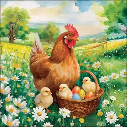 Ambiente 20 Servietten Papier 33x33cm 3-lagig - hochwertige Einweg Papierservietten Huhn Küken Bauernhof Frühling Tischdeko für Ostern Brunch Feier Naturdeko