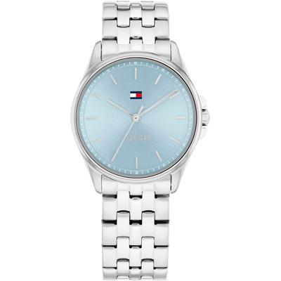 Quarzuhr TOMMY HILFIGER "JADE", silber (silberfarben, hellblau), Armbanduhren, Damen, Quarzuhr, Armbanduhr, Damenuhr, Edelstahlarmband, analog