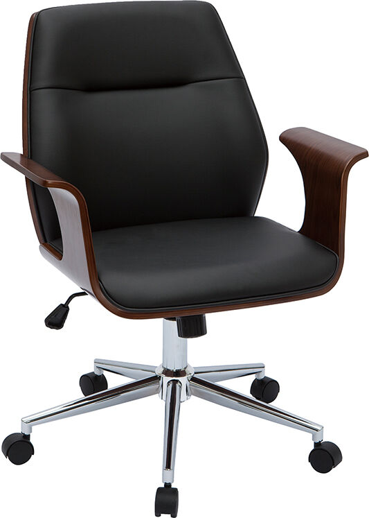 Miliboo Design-Bürostuhl schwarz und dunkles Holz RUFIN