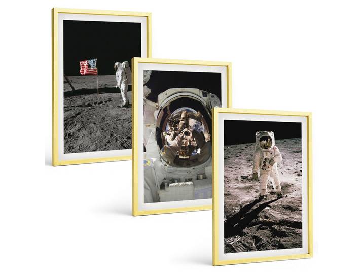 BILDER SET 3er Set - 40x60 cm Goldrahmen - NASA-Mondlandung
