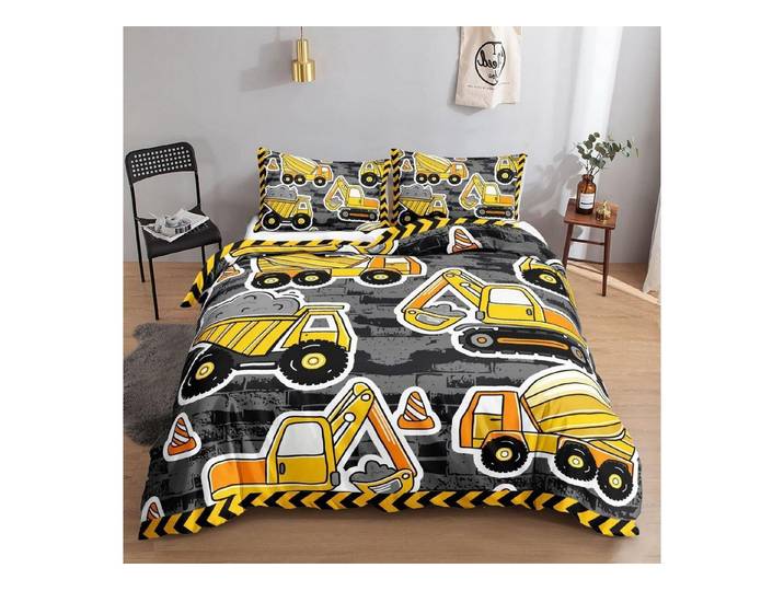 LuxusKollektion Kinderbettwäsche Bettbezug-Set Baufahrzeuge Kinder 200x200cm