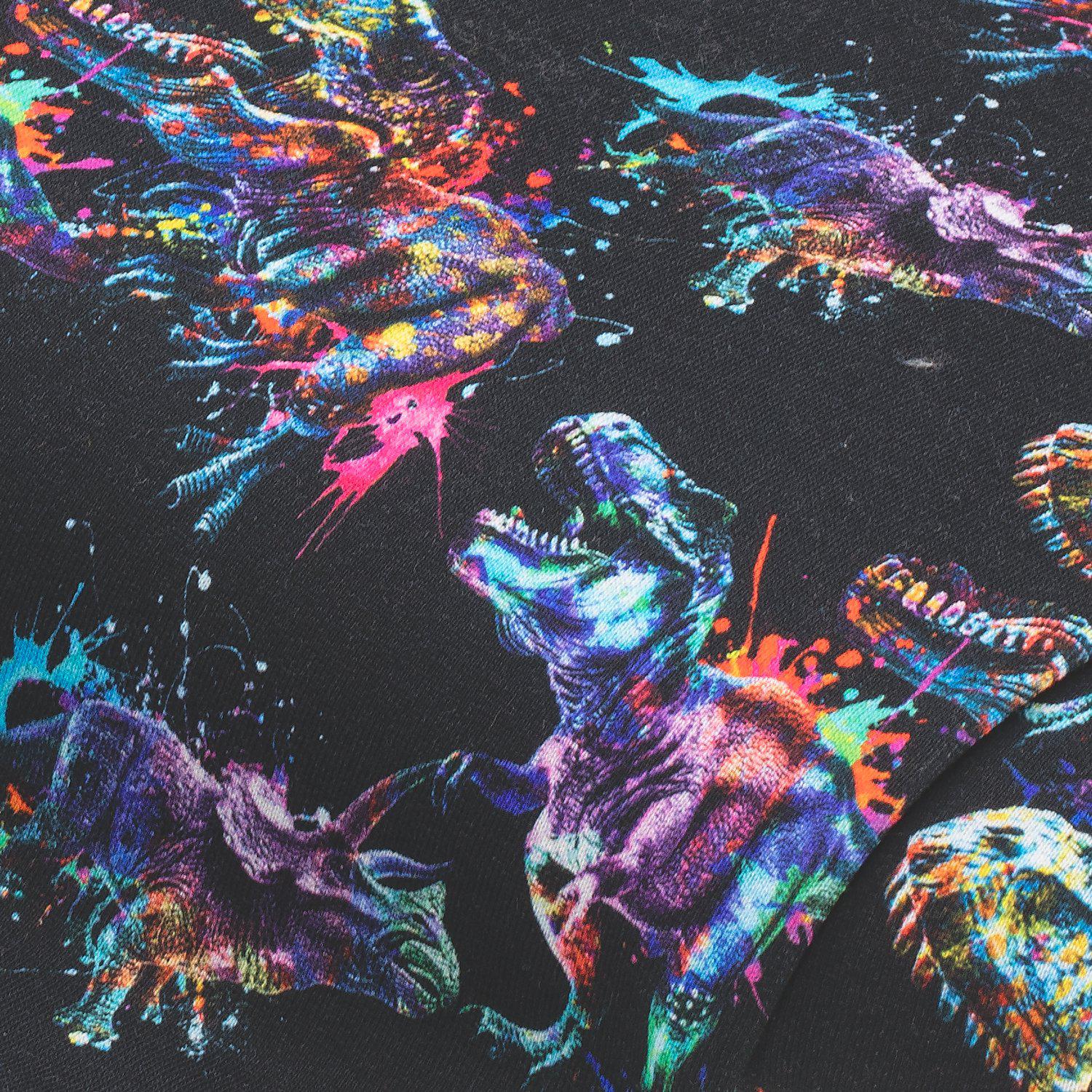 Digitaldruck-Sweat "Dinos", schwarz/neon