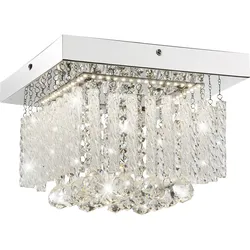 Deckenlampe Deckenleuchte Glasschirm 1-Flammig Esszimmer Glasstäbe Beleuchtung mit Glaskristallen, Metall chrom, 1x LED 12W 840lm neutralweiß, L 25 cm