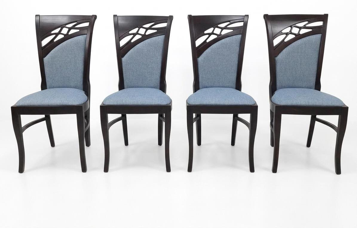 JVmoebel Set van 4 Grijze Houten Design Eetkamerstoelen