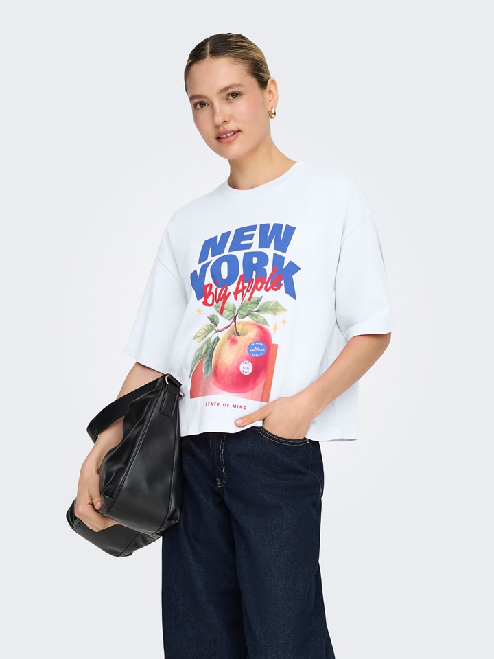 ONLY Shirt in Weiß/ Blau/ Rot - L