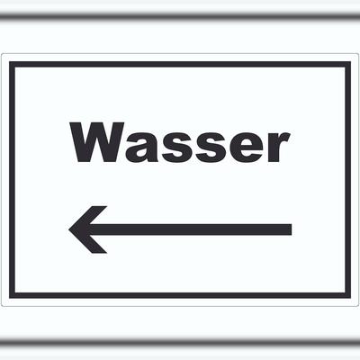 HB-Druck Wasser Aufkleber mit Text und Richtungspfeil links Anschluss waagerecht A0 (841x1189mm)