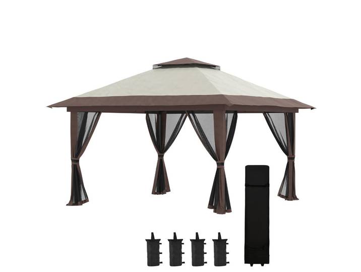 Modfu Pavillons aus Polyester 392x392x283 cm in Beige mit Uv50+ & höhenverstellbar, 392x283x392 cm, Sonnenschutz, Pavillons