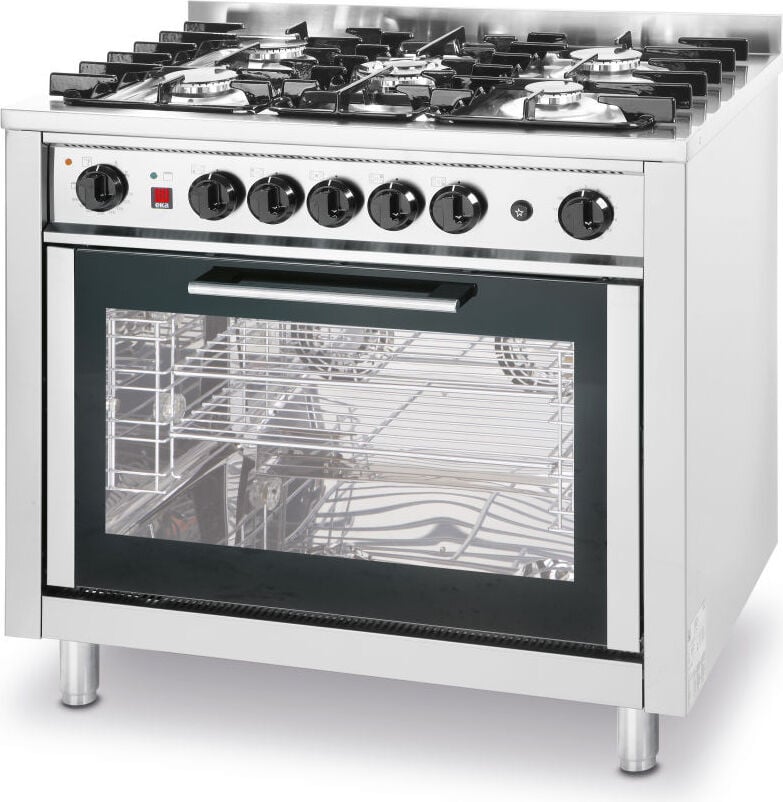 HENDI gasfornuis KCP 96V met 5 branders en elektrische oven, geschikt voor GN 1/1 bakplaten