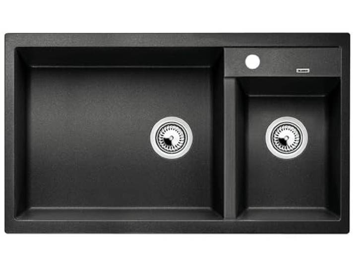 BLANCO METRA 9 Granitspüle aus SILGRANIT anthrazit [86x50x20,2 cm] für 90 cm breite Unterschränke benutzerfreundliches Doppelbecken Hauptbecken links