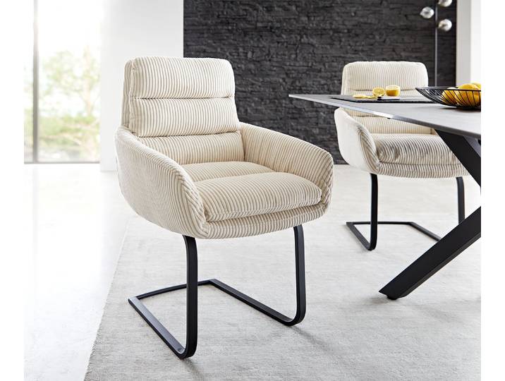 Freischwinger Abelia-Flex mit Armlehnen Cord Beige Freischwinger flach Schwarz, Esszimmerstühle
